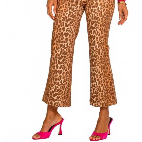 NEW ELIZABETH JAMES THE LABEL jojo flared leg pant in leopard